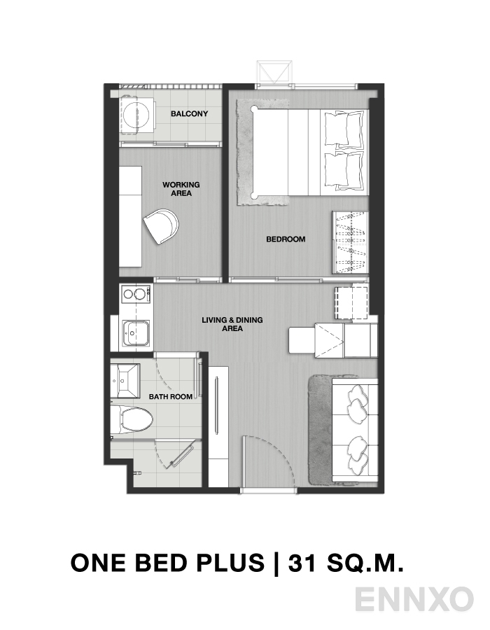 รูปแปลนห้อง ONE BED PLUS 31 SQ.M. ของโครงการ คอนโด ไนท์บริดจ์ ไพร์ม อ่อนนุช