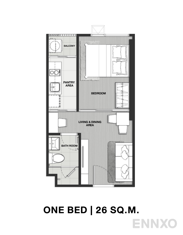 รูปแปลนห้อง ONE BED 26 SQ.M. ของโครงการ คอนโด ไนท์บริดจ์ ไพร์ม อ่อนนุช