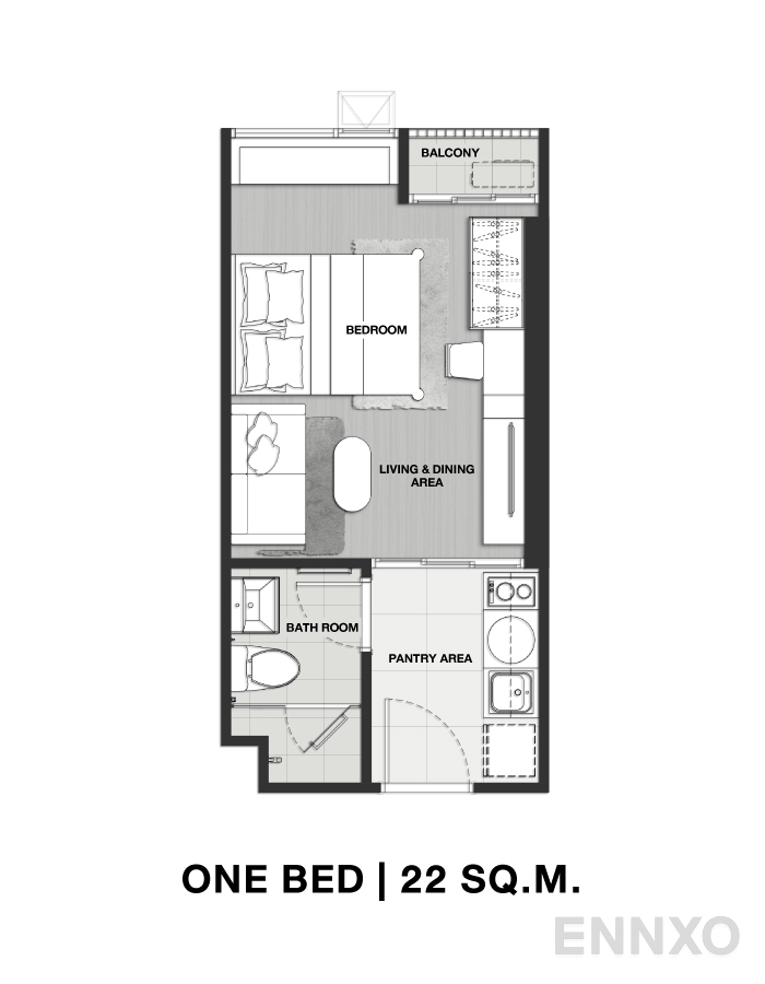 รูปแปลนห้อง ONE BED 22 SQ.M. ของโครงการ คอนโด ไนท์บริดจ์ ไพร์ม อ่อนนุช