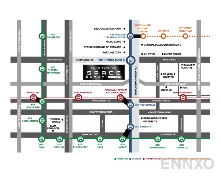 ภาพแผนที่แสดงที่ตั้งโครงการ Knightsbridge Space Rama 9
(ไนท์บริดจ์ สเปซ พระราม 9) และสถานที่โดยรอบ