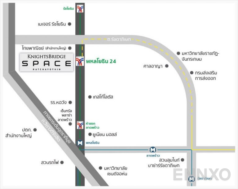 ภาพแผนที่แสดงที่ตั้งโครงการ KnightsBridge Space Ratchayothin และสถานที่โดยรอบ
