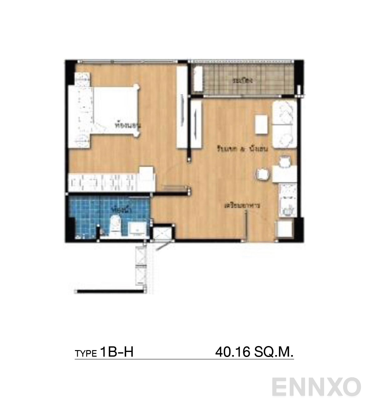 รูปแปลนห้อง Type 1B-H ของโครงการ กัลปพฤกษ์ แกรนด์ อุบลราชธานี