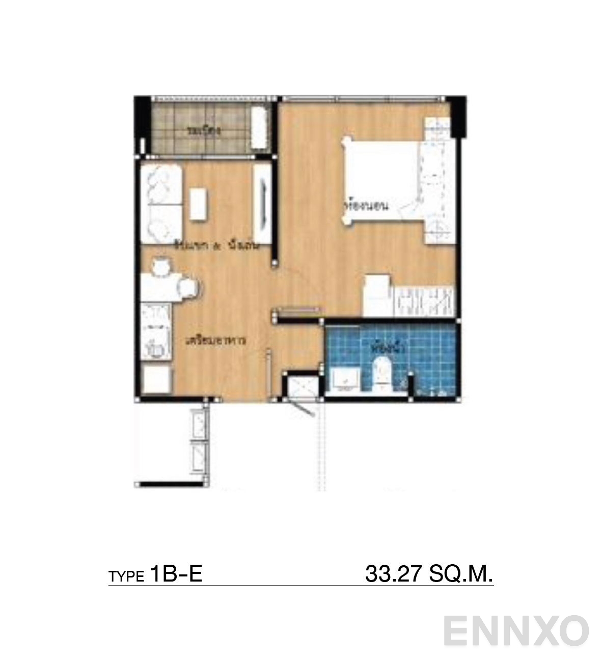 รูปแปลนห้อง Type 1B-E ของโครงการ กัลปพฤกษ์ แกรนด์ อุบลราชธานี