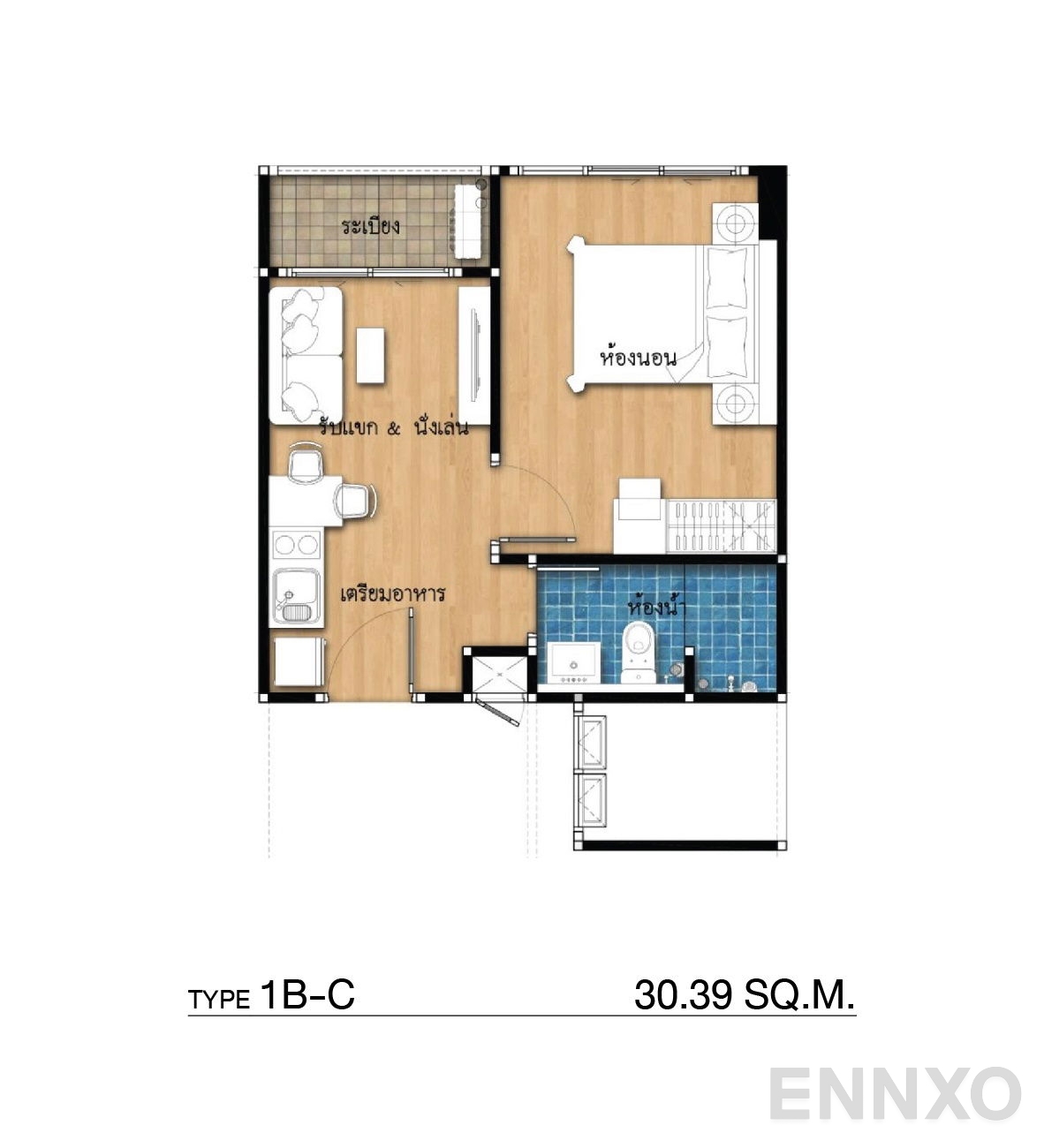 รูปแปลนห้อง Type 1B-C ของโครงการ กัลปพฤกษ์ แกรนด์ อุบลราชธานี