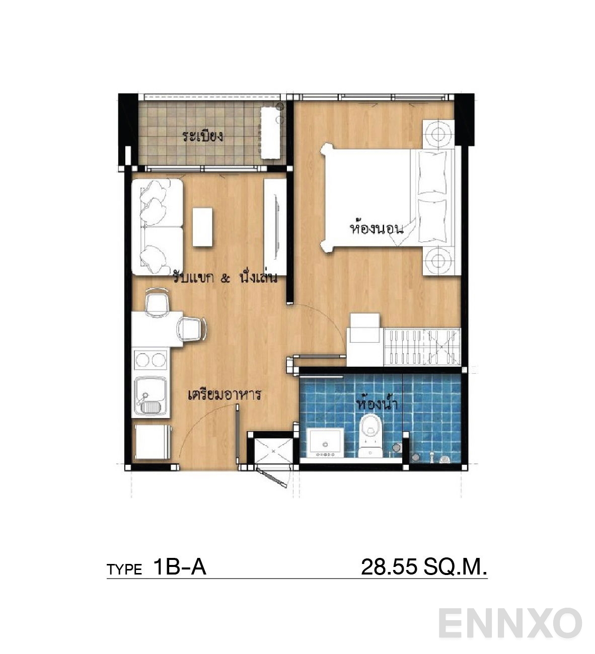 รูปแปลนห้อง Type 1B-A ของโครงการ กัลปพฤกษ์ แกรนด์ อุบลราชธานี