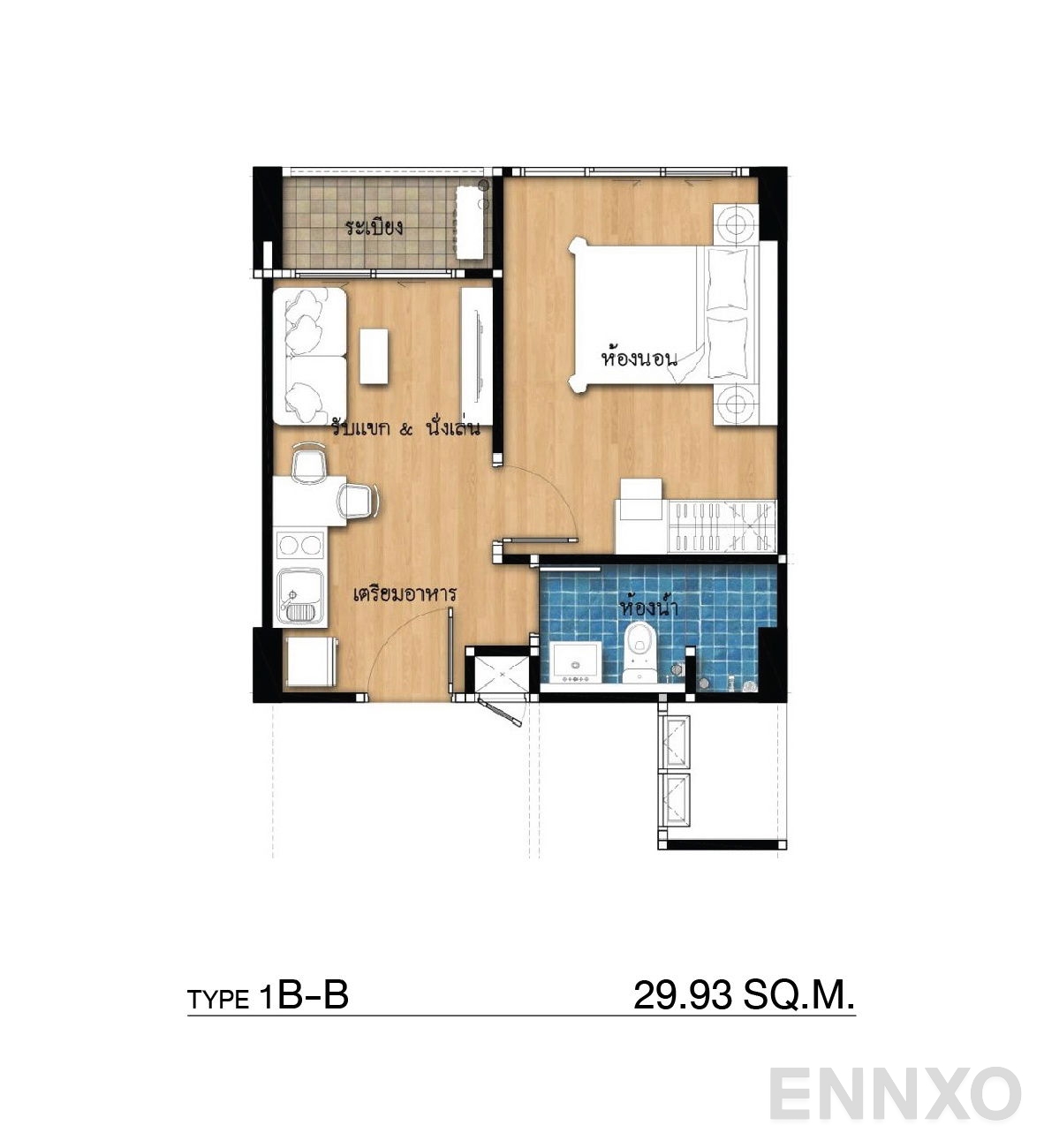 รูปแปลนห้อง Type 1B-B ของโครงการ กัลปพฤกษ์ แกรนด์ อุบลราชธานี