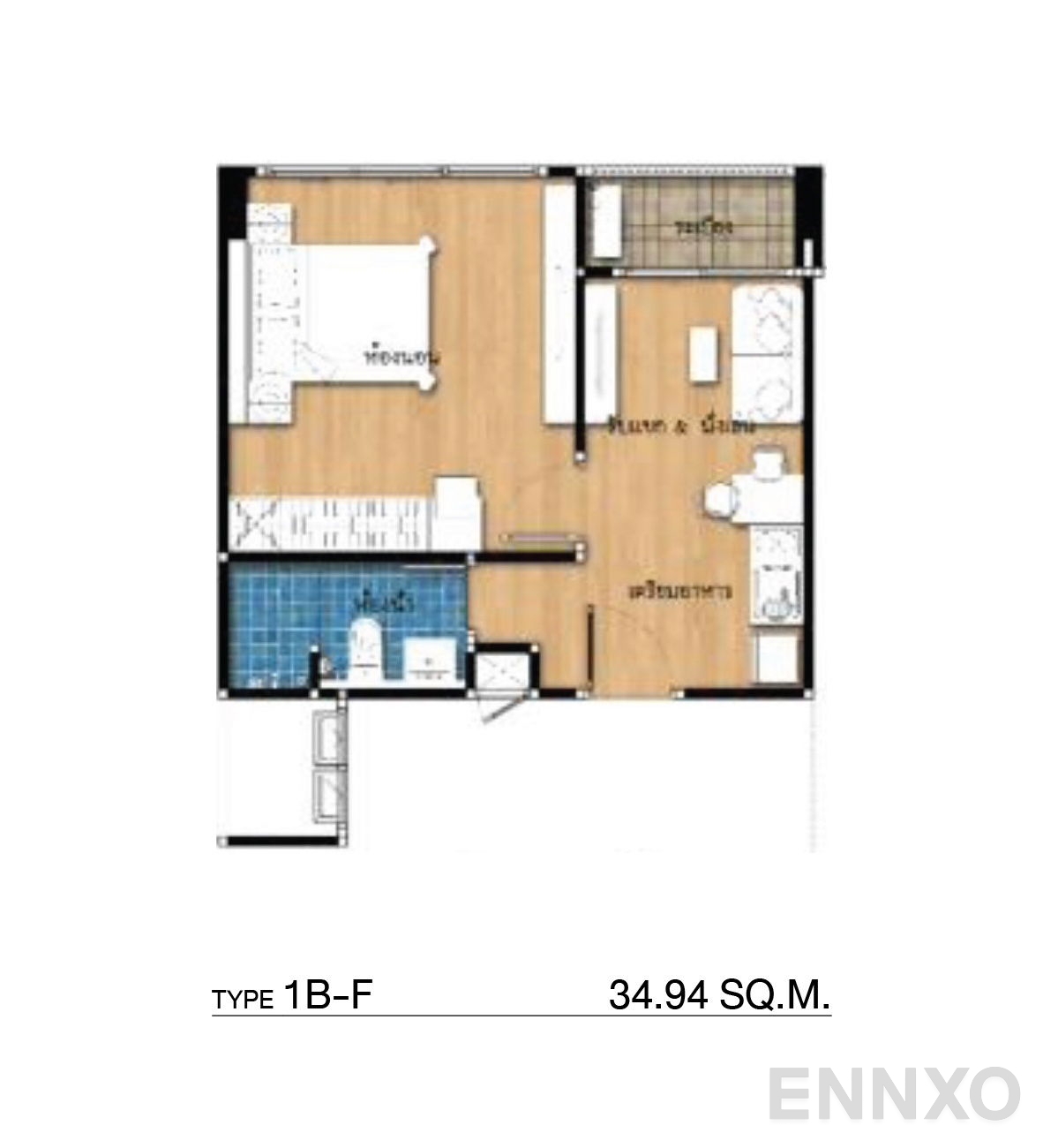 รูปแปลนห้อง Type 1B-F ของโครงการ กัลปพฤกษ์ แกรนด์ อุบลราชธานี