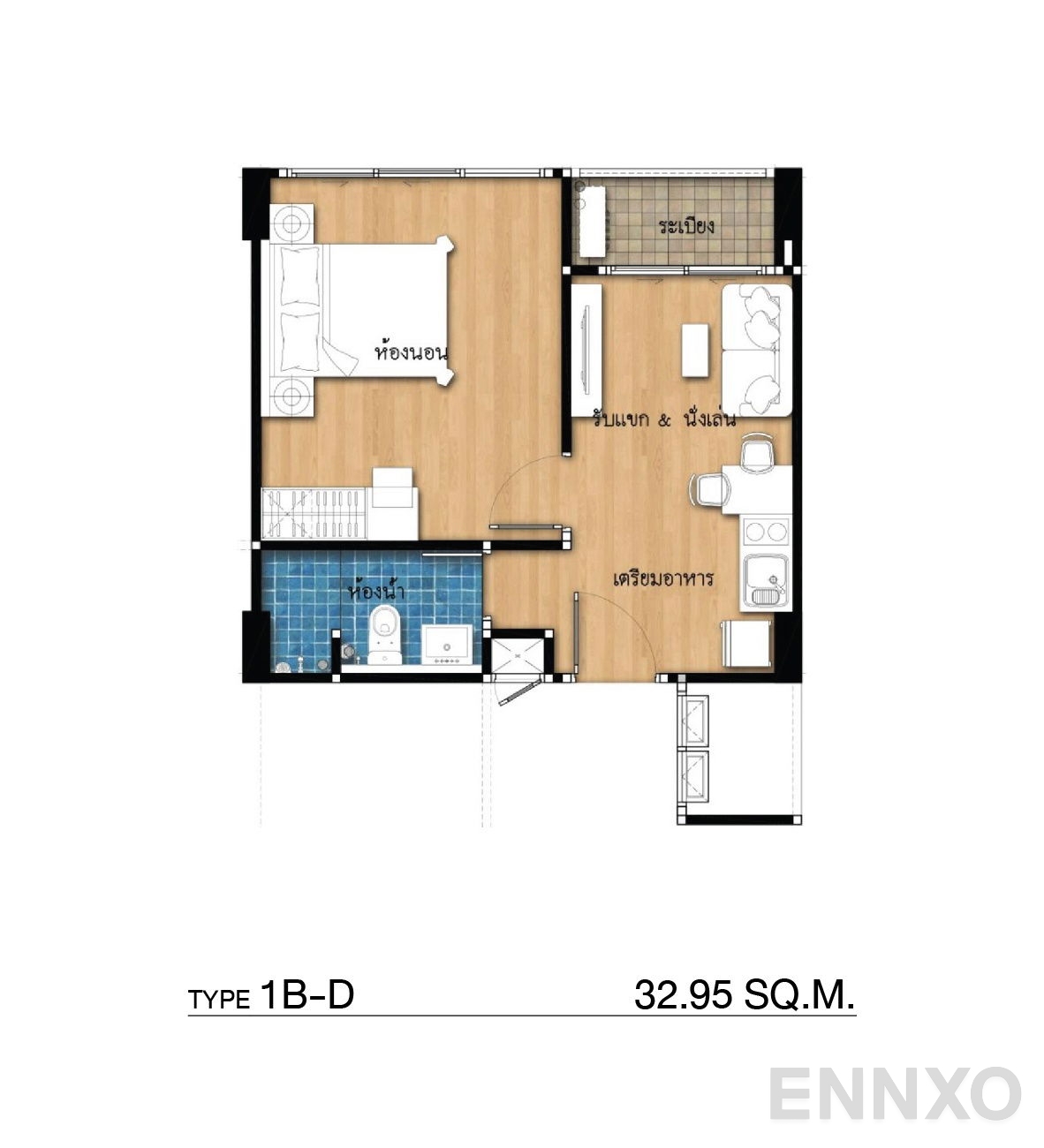 รูปแปลนห้อง Type 1B-D ของโครงการ กัลปพฤกษ์ แกรนด์ อุบลราชธานี