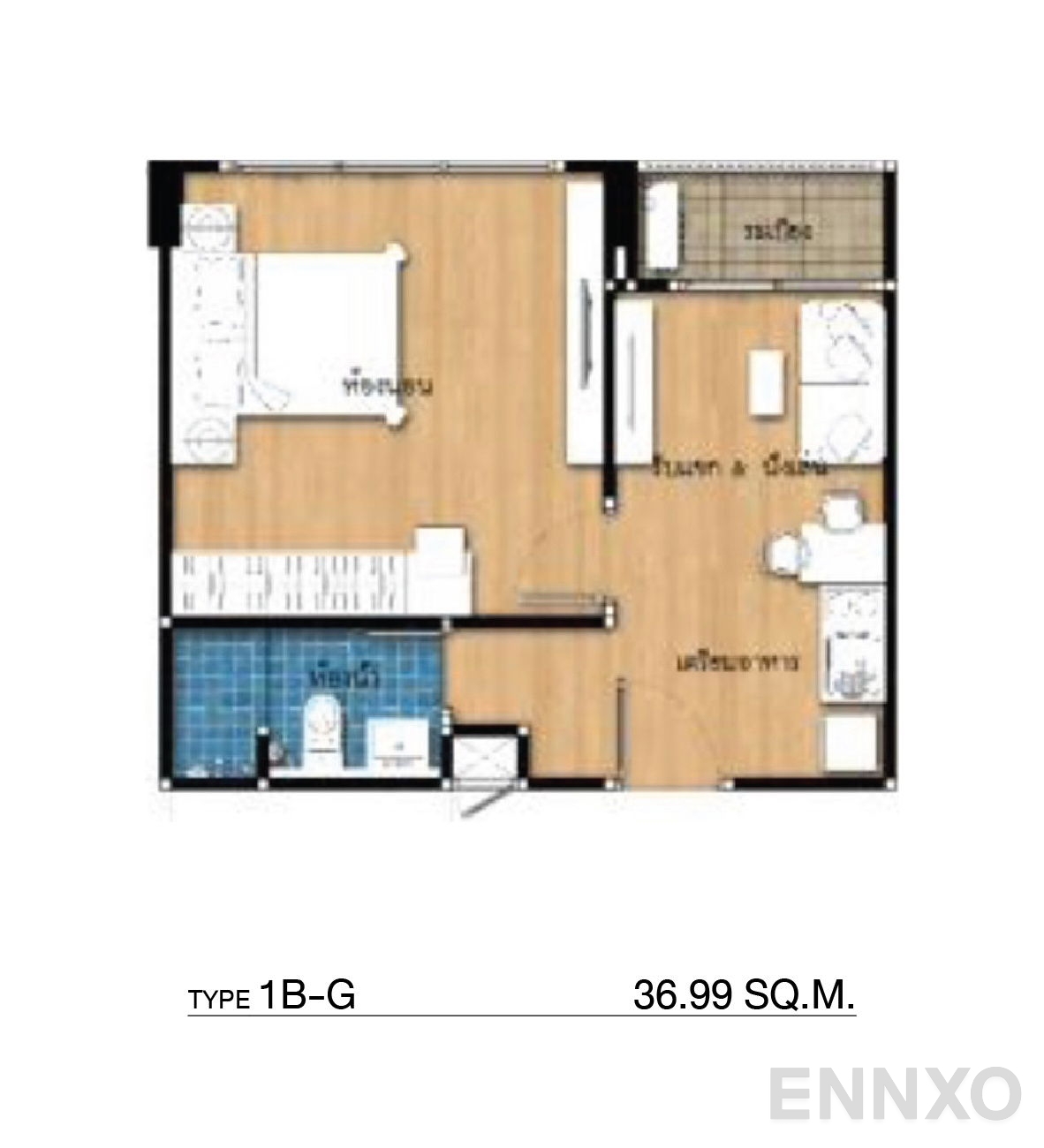 รูปแปลนห้อง Type 1B-G ของโครงการ กัลปพฤกษ์ แกรนด์ อุบลราชธานี