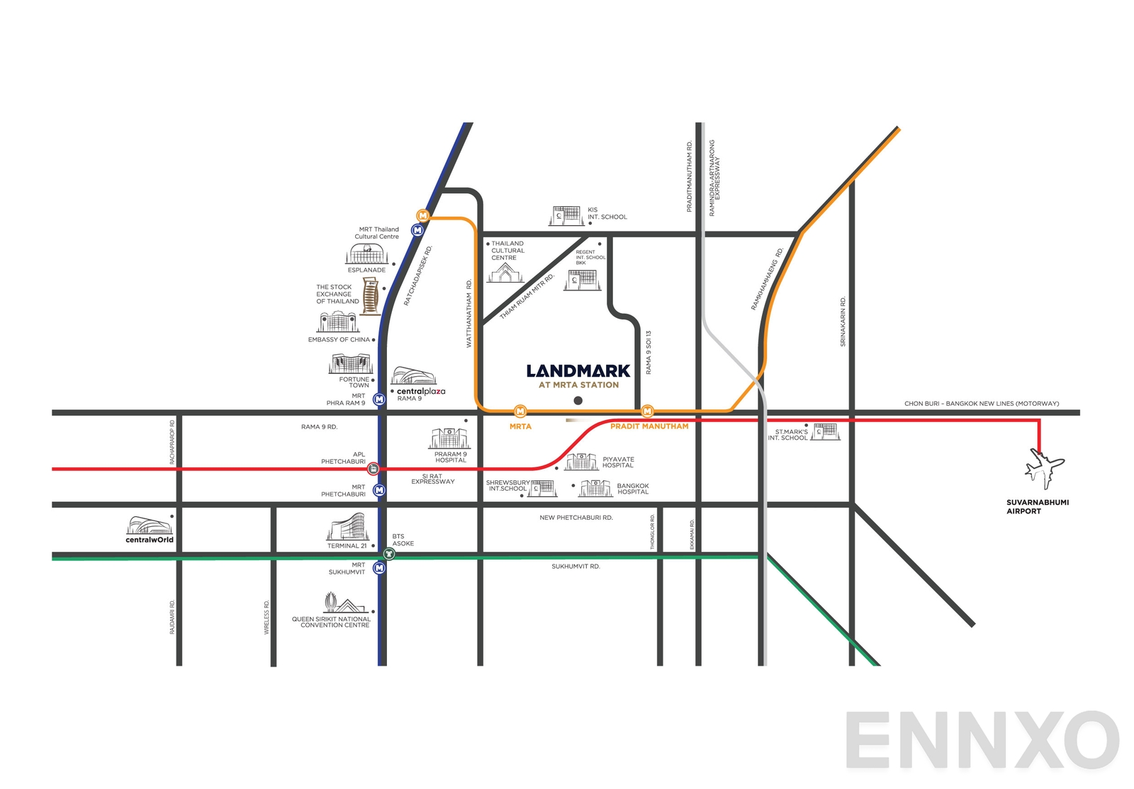 ภาพแผนที่แสดงที่ตั้งโครงการ Landmark @ MRTA Station  และสถานที่โดยรอบ