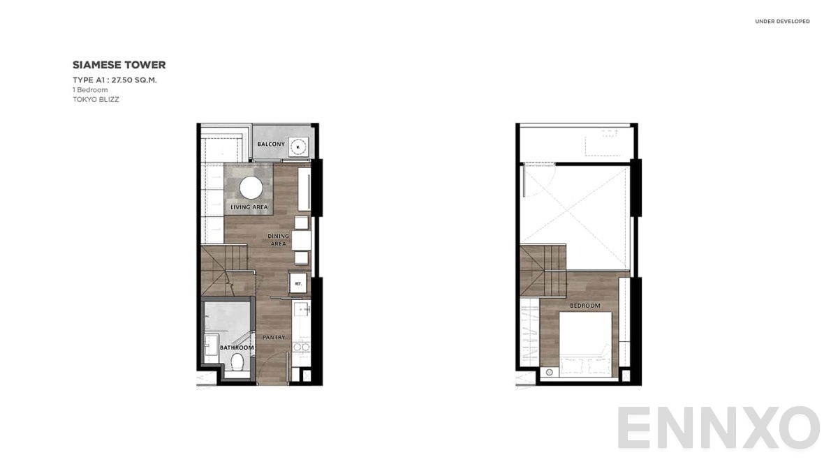 รูปแปลนห้อง 1 Bedroom ของโครงการ Landmark @ MRTA Station 