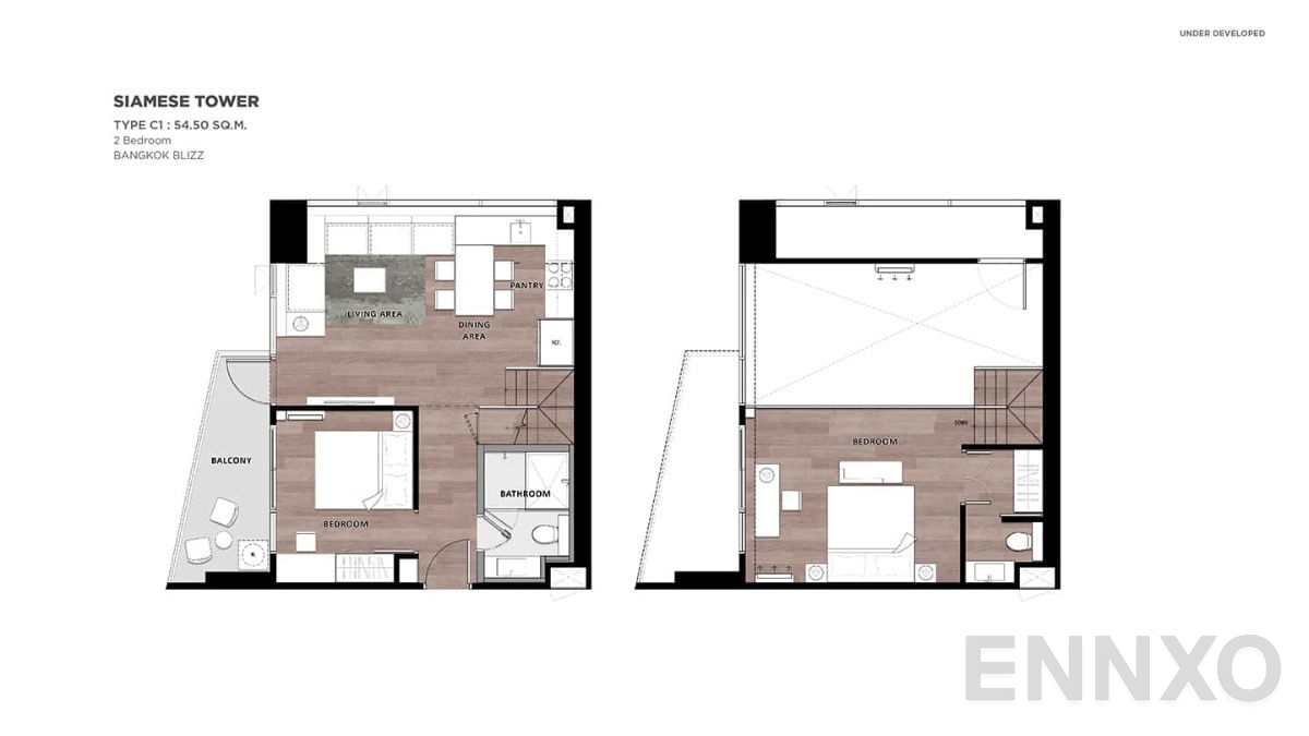 รูปแปลนห้อง 2 Bedroom ของโครงการ Landmark @ MRTA Station 