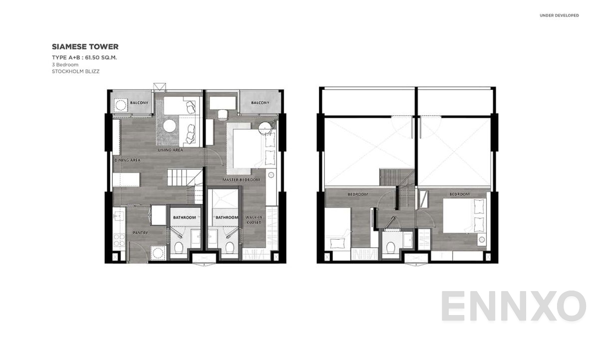 รูปแปลนห้อง 3 Bedroom ของโครงการ Landmark @ MRTA Station 