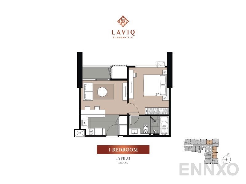 รูปแปลนห้อง 1 Bedroom โครงการ ลาวีค สุขุมวิท 57