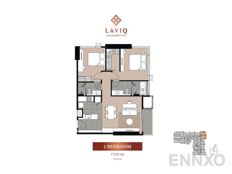 รูปแปลนห้อง 2 Bedrooms ของโครงการ LAVIQ Sukhumvit 57