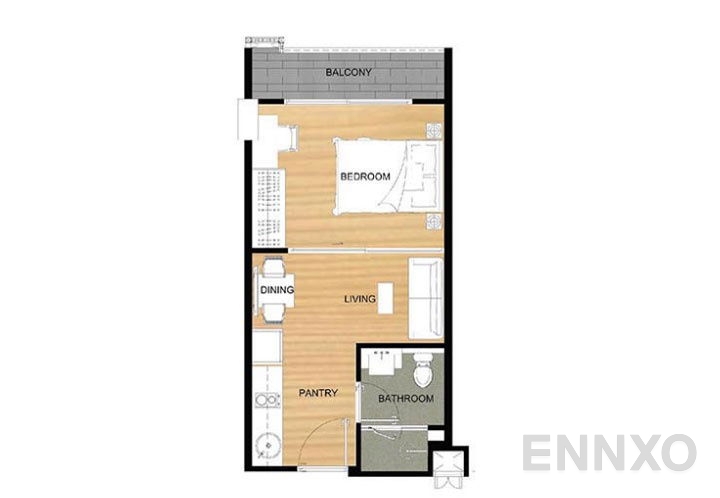 รูปแปลนห้อง 1 Bedroom ของโครงการ เลอ ครีก สุขุมวิท 64/2