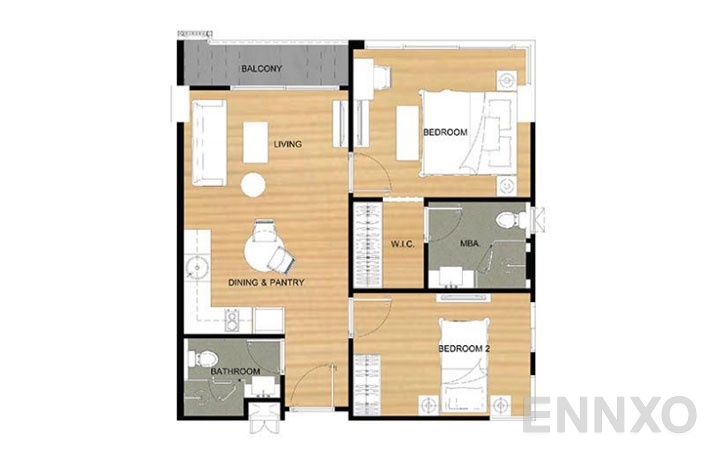 รูปแปลนห้อง 2 Bedroom ของโครงการ เลอ ครีก สุขุมวิท 64/2