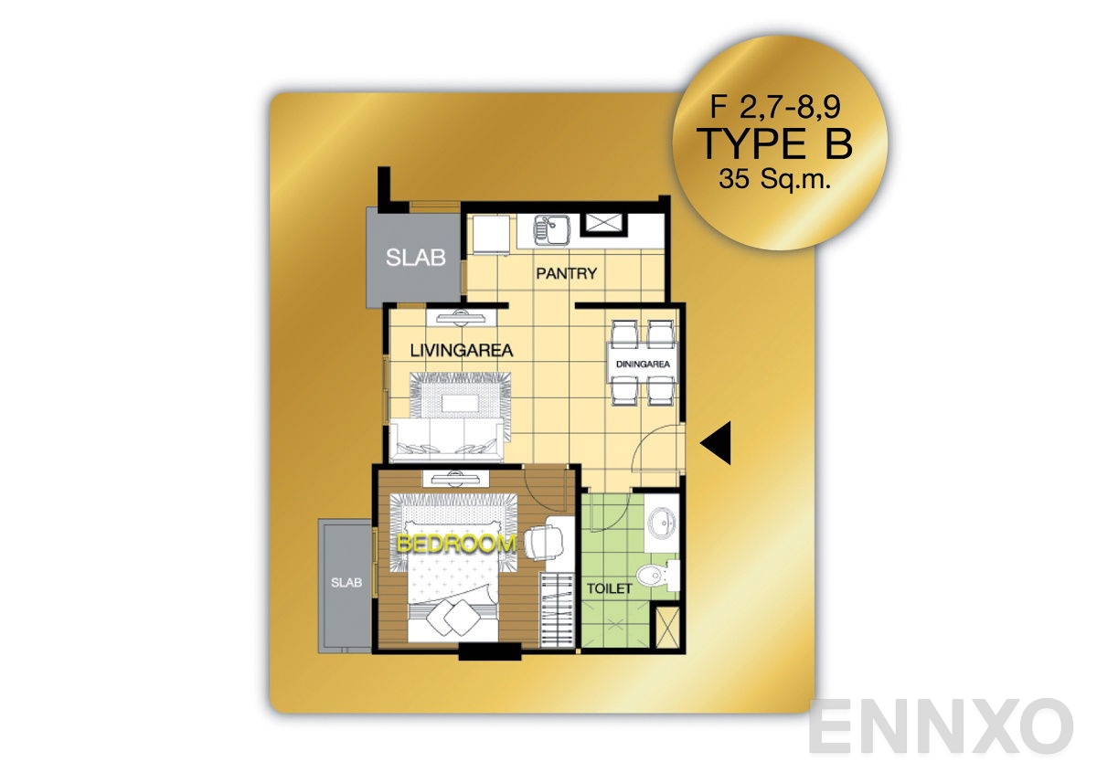 รูปแปลนห้อง 1 Bedroom ของโครงการ เลอริช รัชดา-สุทธิสาร