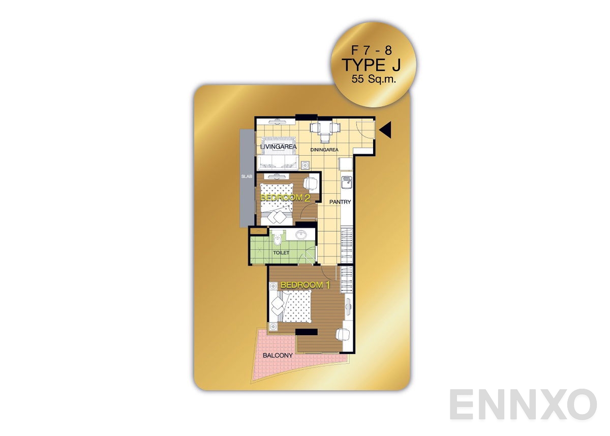 รูปแปลนห้อง 2 Bedroom ของโครงการ เลอริช รัชดา-สุทธิสาร