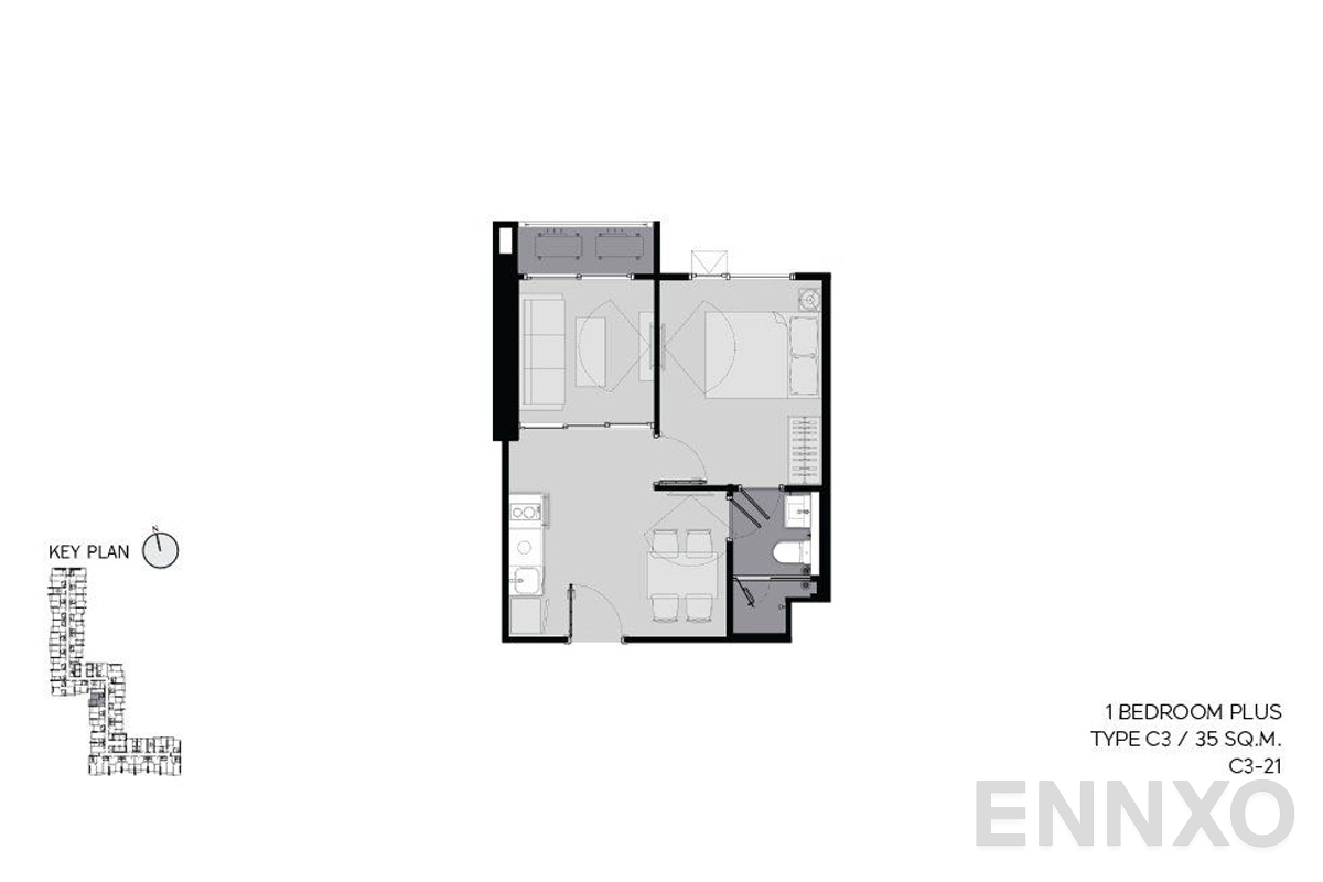 รูปแปลนห้อง C3 35 sq.m. ของโครงการ ไลฟ์ อโศก ไฮป์
