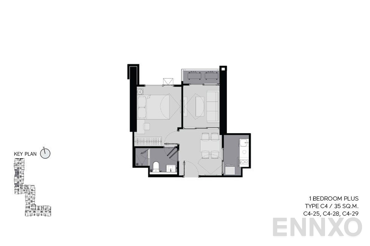 รูปแปลนห้อง C4 35 sq.m. ของโครงการ ไลฟ์ อโศก ไฮป์