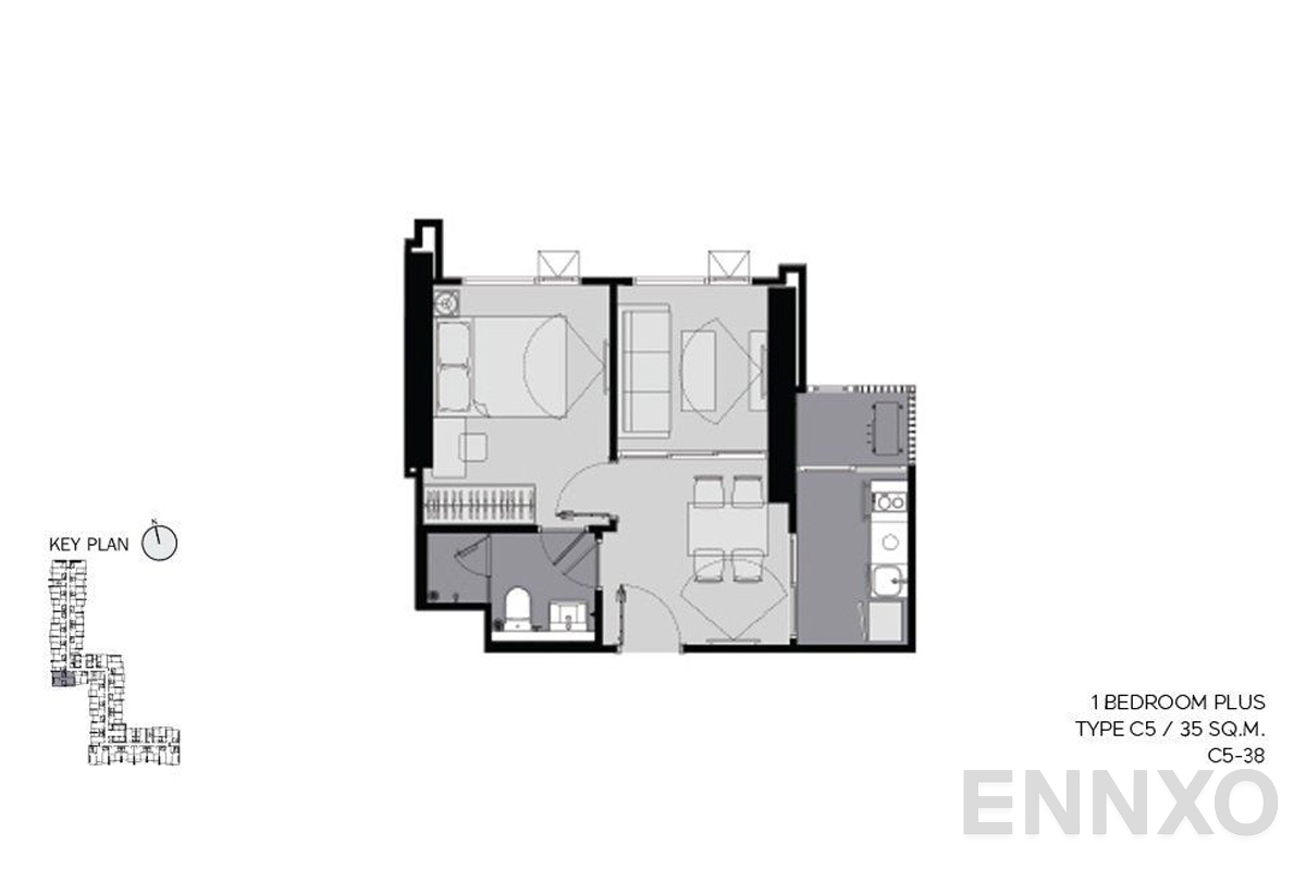 รูปแปลนห้อง C5 35 sq.m. ของโครงการ ไลฟ์ อโศก ไฮป์
