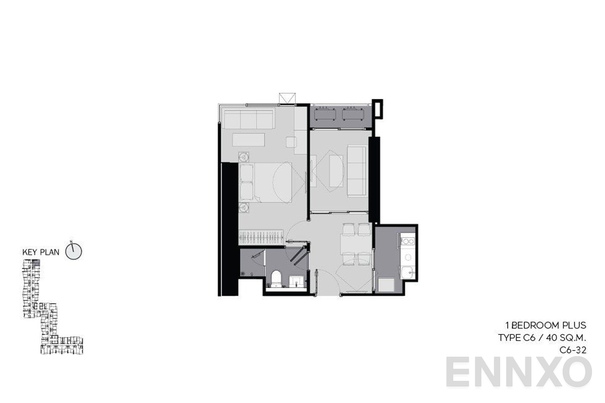 รูปแปลนห้อง C6 40 sq.m. ของโครงการ ไลฟ์ อโศก ไฮป์
