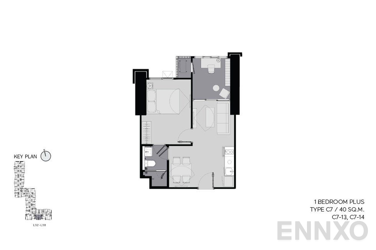 รูปแปลนห้อง C7 40 sq.m. ของโครงการ ไลฟ์ อโศก ไฮป์