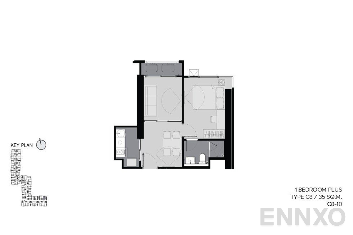 รูปแปลนห้อง C8 35 sq.m. ของโครงการ ไลฟ์ อโศก ไฮป์