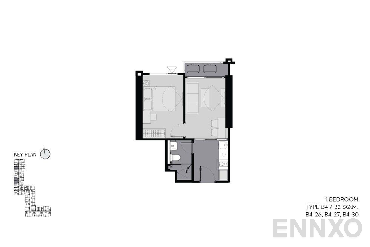 รูปแปลนห้อง B4 32 sq.m ของโครงการ ไลฟ์ อโศก ไฮป์