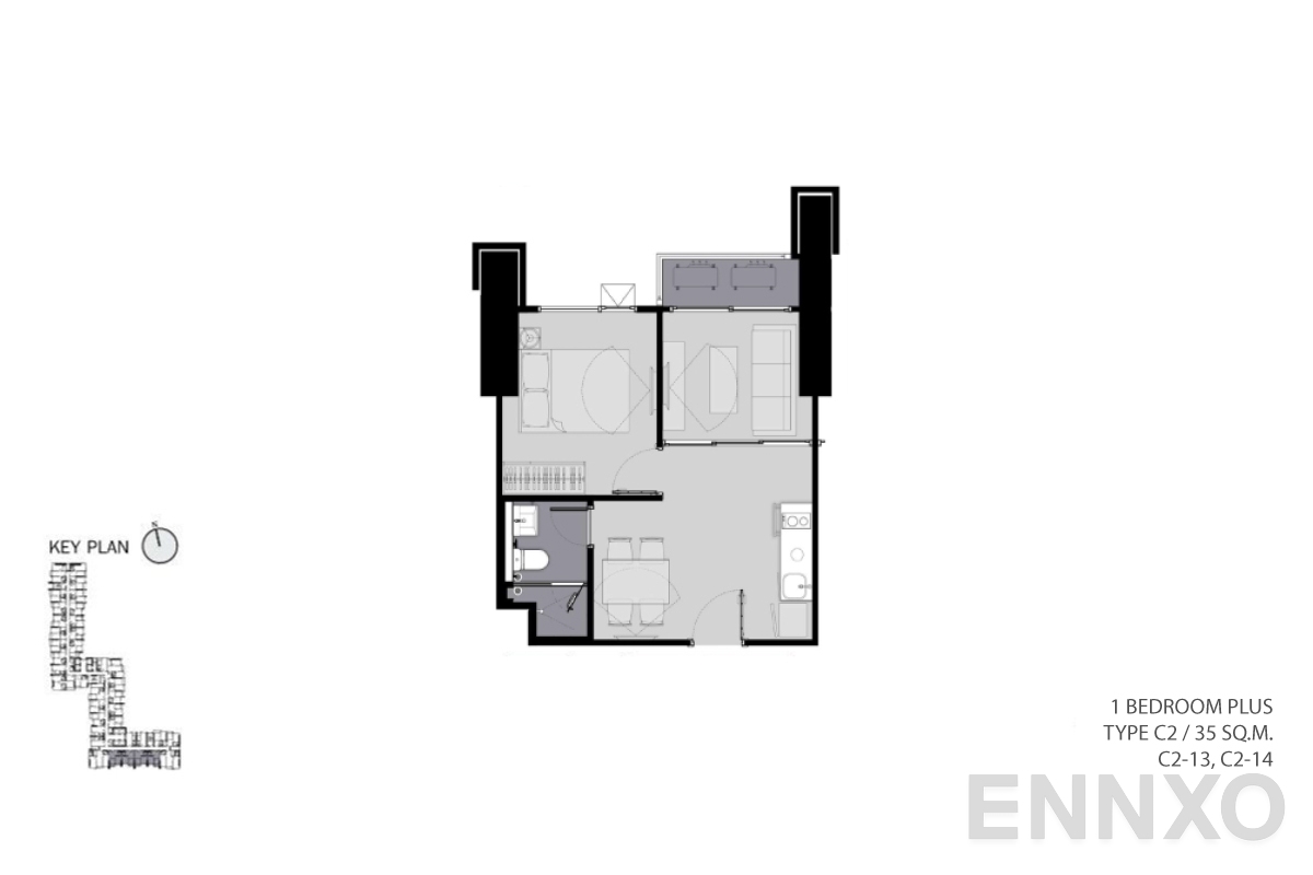 รูปแปลนห้อง C2 35 sq.m. ของโครงการ ไลฟ์ อโศก ไฮป์