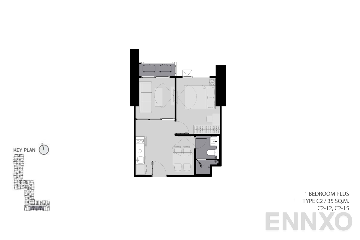 รูปแปลนห้อง C2 35 sq.m. ของโครงการ ไลฟ์ อโศก ไฮป์