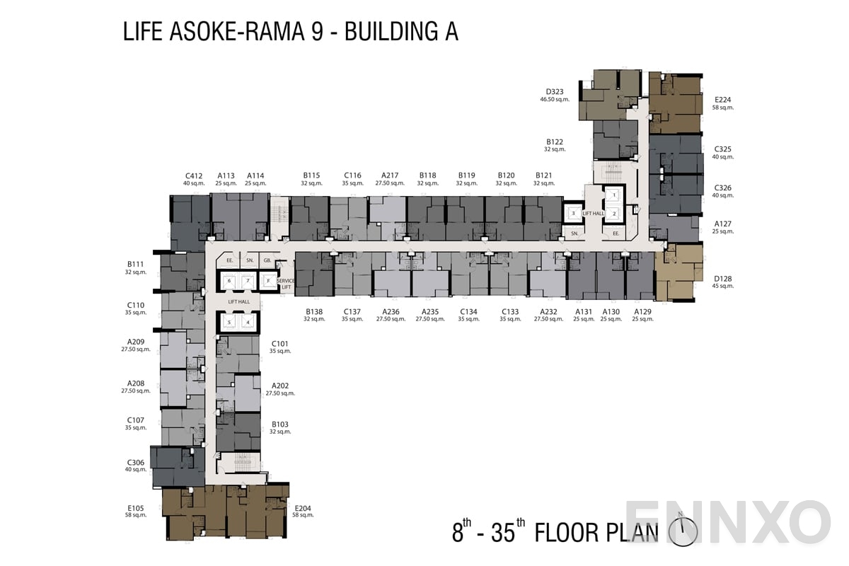 แปลนชั้น 8th - 35th Floor ของโครงการ ไลฟ์ อโศก - พระราม 9