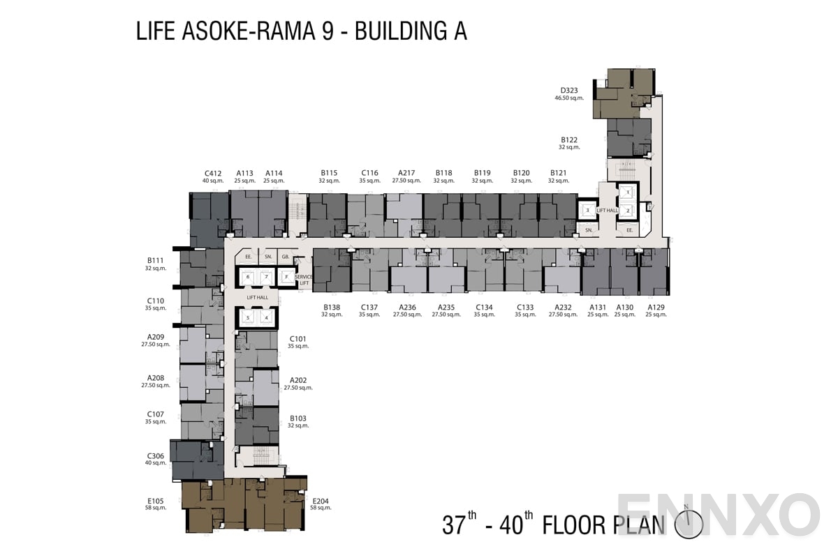 แปลนชั้น 37th - 40th Floor ของโครงการ ไลฟ์ อโศก - พระราม 9