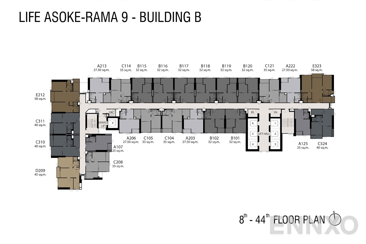 แปลนชั้น 8th-44th Floor ของโครงการ ไลฟ์ อโศก - พระราม 9