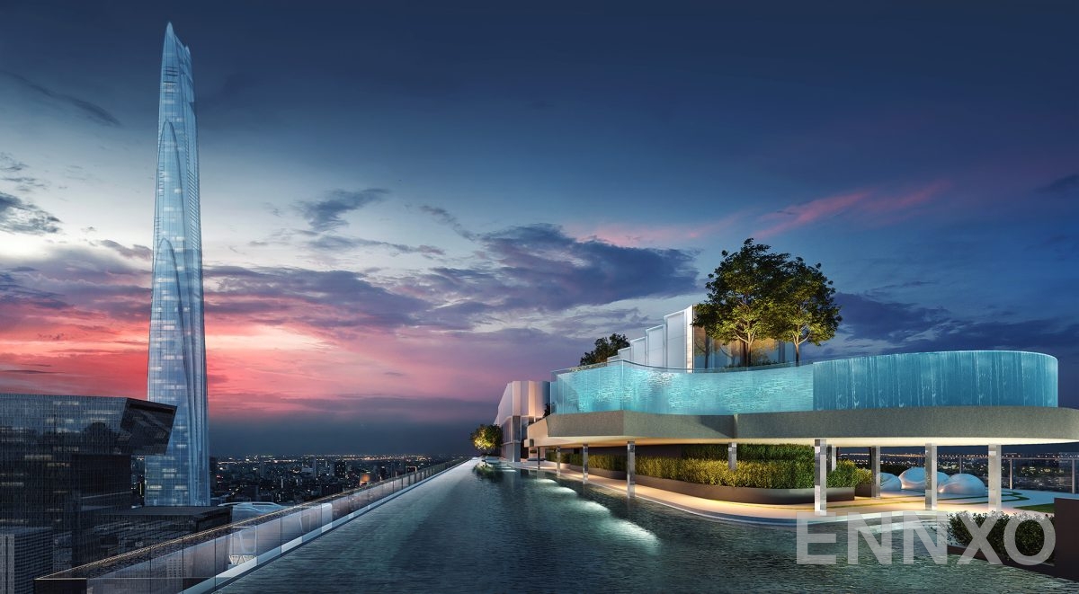 รูปสระว่ายน้ำขอบกระจก 2 ระดับของ ไลฟ์ อโศก - พระราม 9