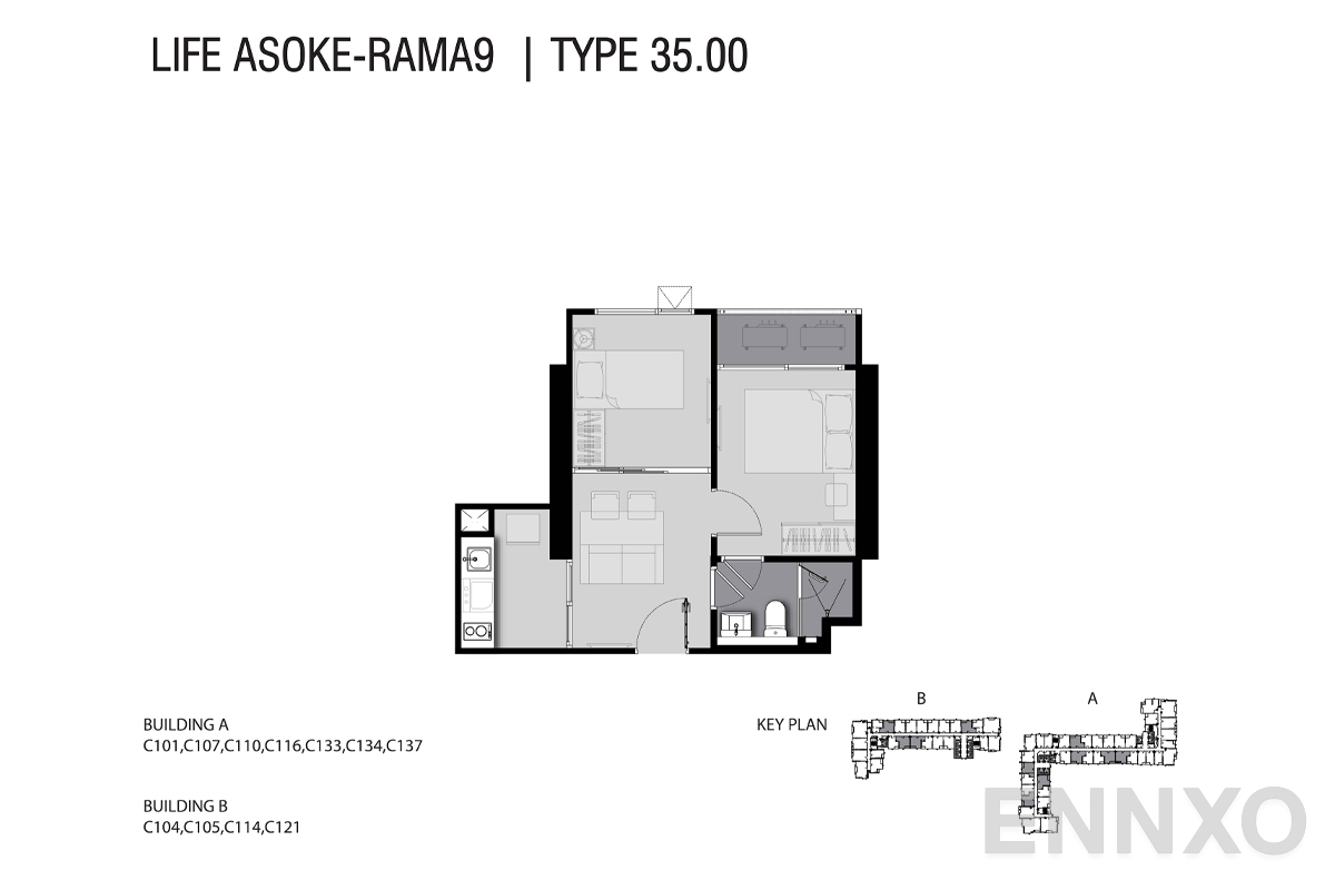 รูปแปลนห้อง TYPE C1 35 SQ.M ของโครงการ ไลฟ์ อโศก - พระราม 9