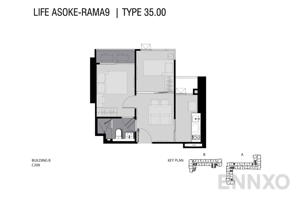 รูปแปลนห้อง TYPE C2 35 SQ.M ของโครงการ ไลฟ์ อโศก - พระราม 9