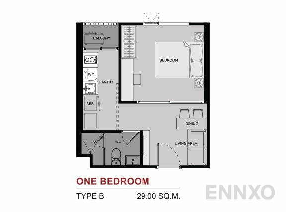 รูปแปลนห้อง 1 Bedroom  ของโครงการ ไลฟ์ อโศก