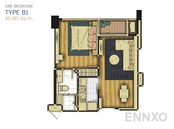 รูปแปลนห้อง 1 Bedroom  ของโครงการ ไลฟ์ แอด ลาดพร้าว 18