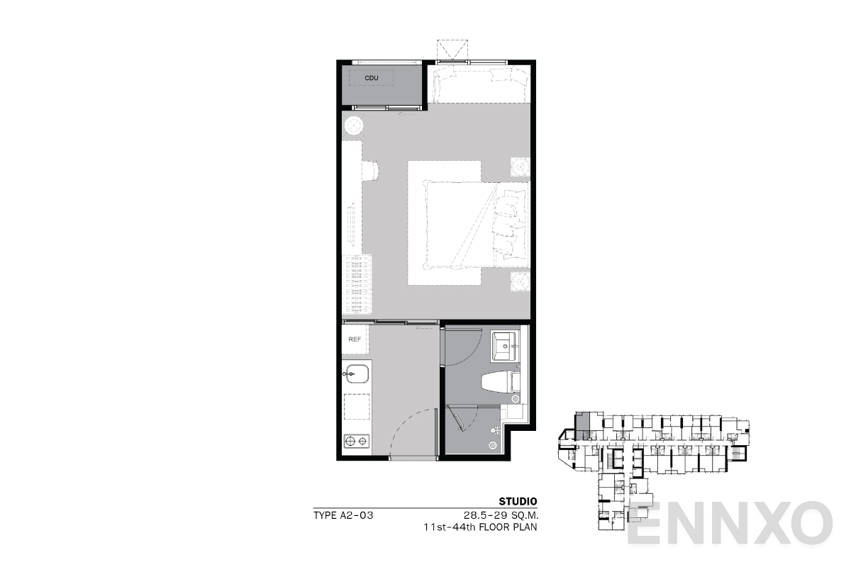 รูปแปลนห้อง TYPE A2 28.5-29 SQ.M. ของโครงการ Life Ladprao