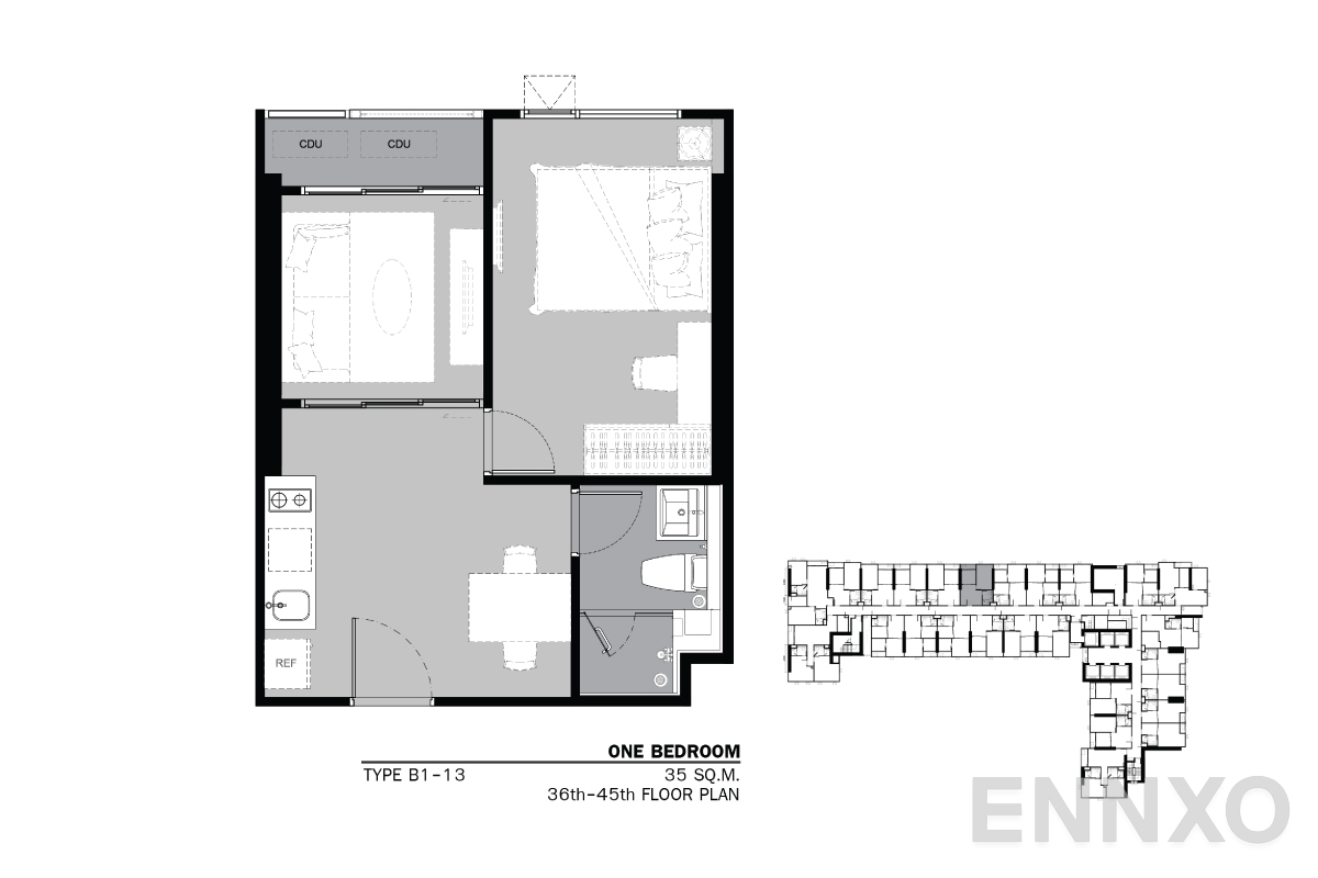รูปแปลนห้อง TYPE B1 35 SQ.M. ของโครงการ Life Ladprao