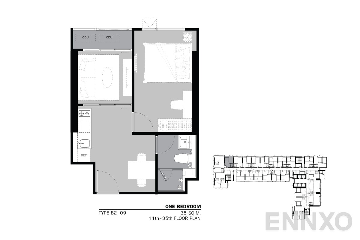 รูปแปลนห้อง TYPE B2 35 SQ.M. ของโครงการ Life Ladprao