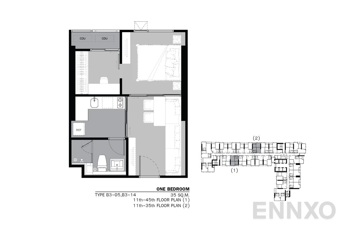 รูปแปลนห้อง TYPE B3 35 SQ.M. ของโครงการ Life Ladprao