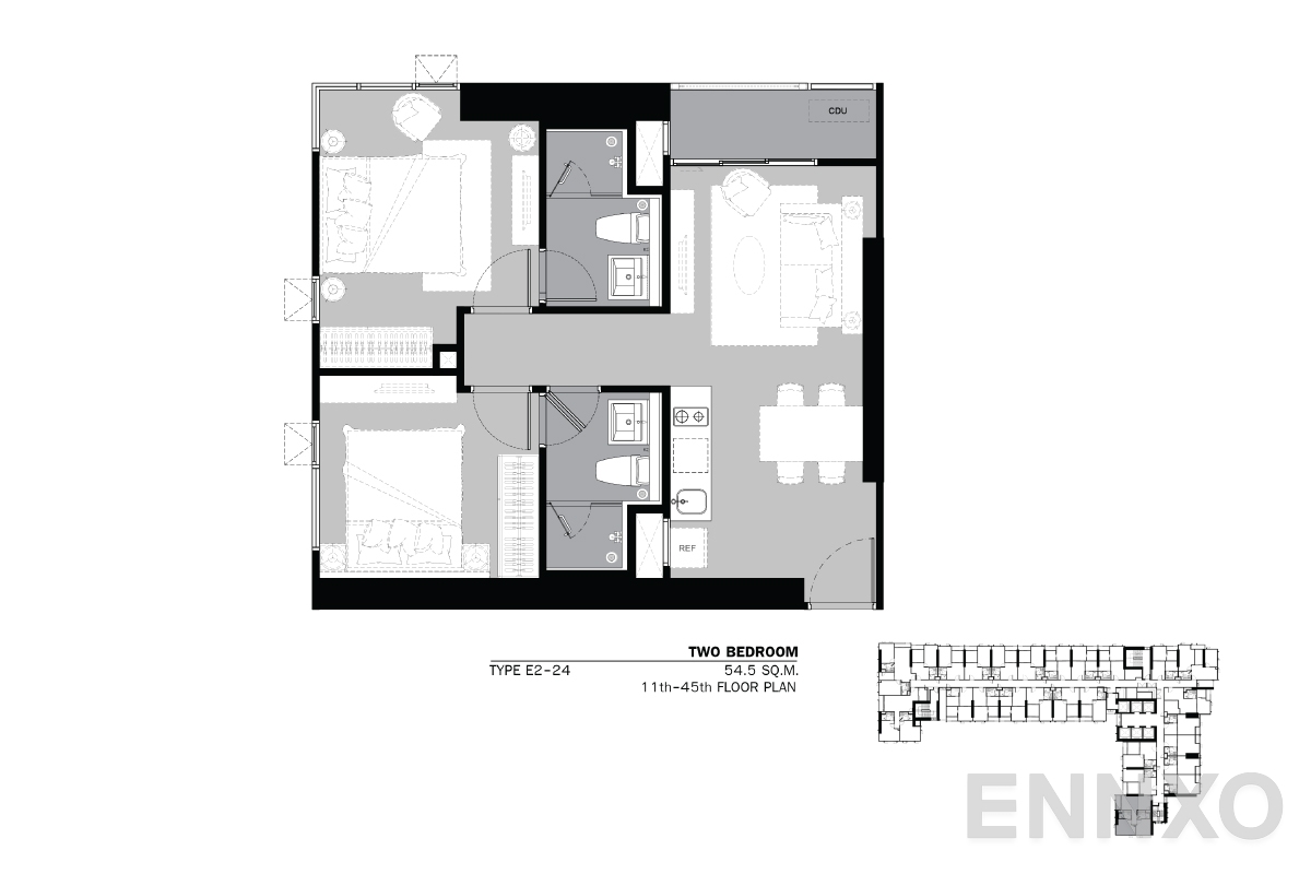 รูปแปลนห้อง TYPE E2 54.5 SQ.M. ของโครงการ Life Ladprao