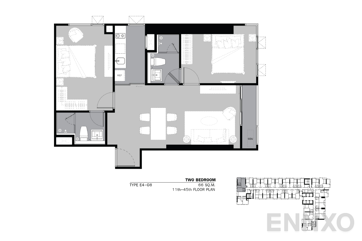 รูปแปลนห้อง TYPE E4 66 SQ.M. ของโครงการ Life Ladprao