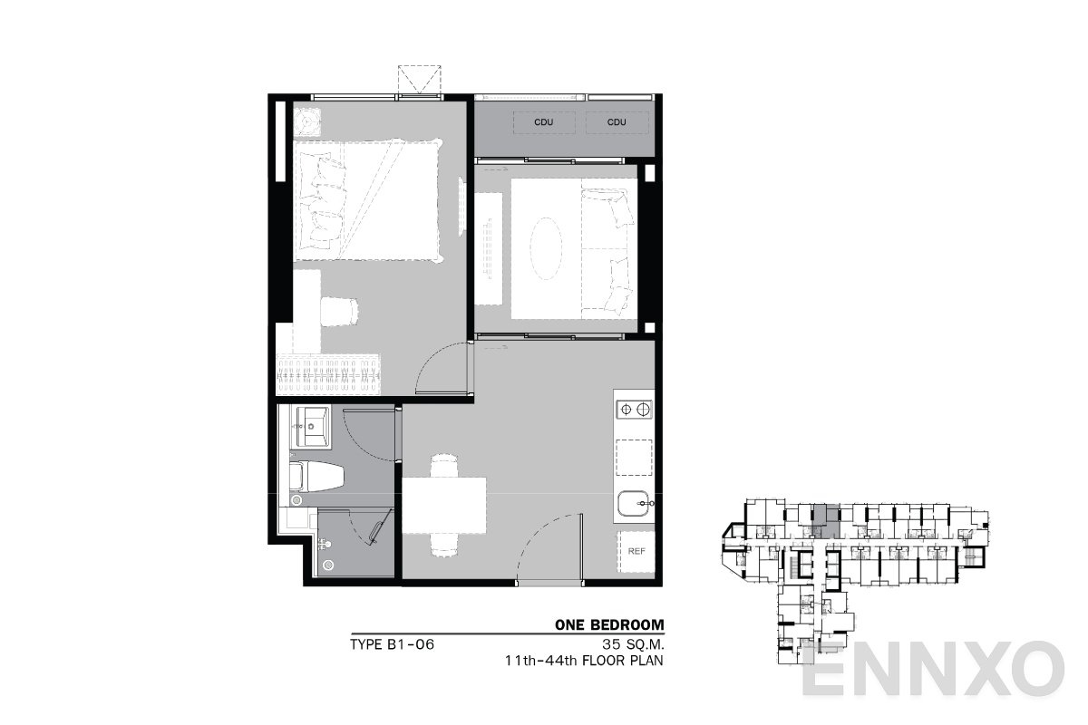 รูปแปลนห้อง TYPE B1 35 SQ.M. ของโครงการ Life Ladprao