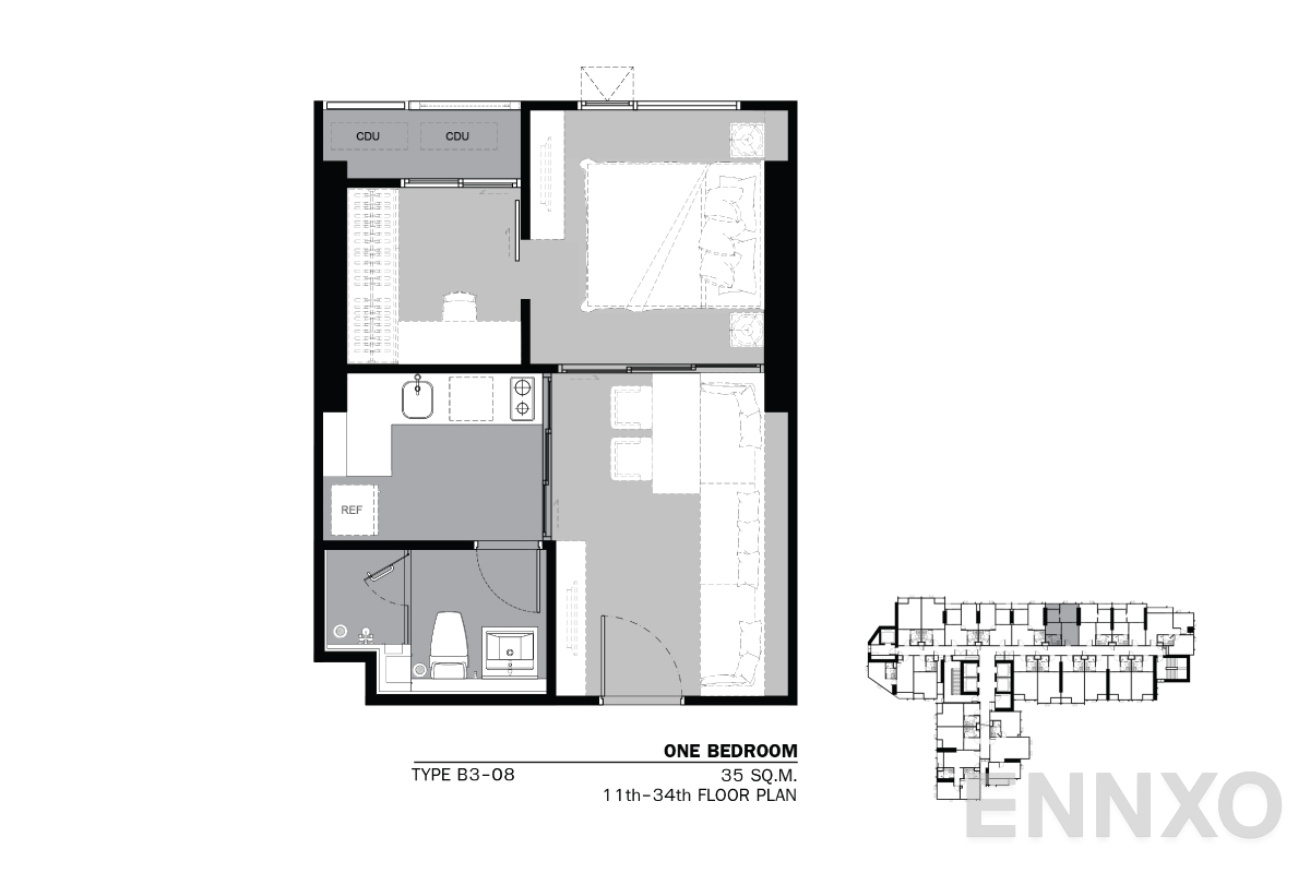 รูปแปลนห้อง TYPE B3 35 SQ.M. ของโครงการ Life Ladprao