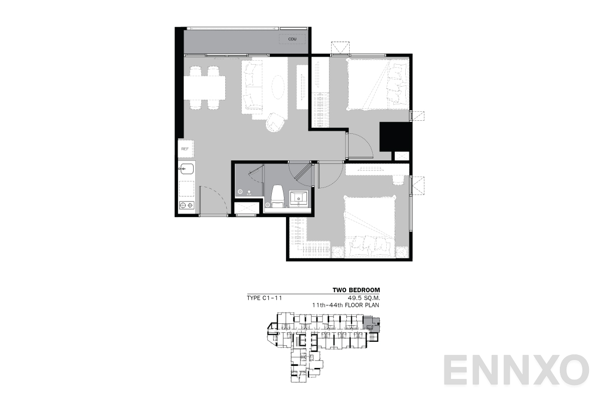 รูปแปลนห้อง TYPE C1 69.5 SQ.M. ของโครงการ Life Ladprao