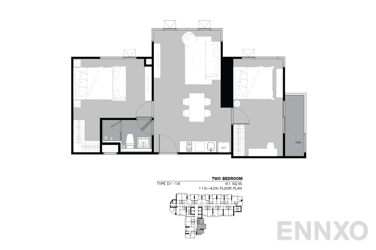 รูปแปลนห้อง TYPE D1 61 SQ.M. ของโครงการ Life Ladprao